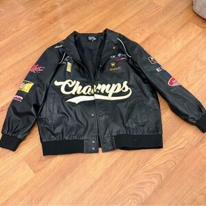 Aelfric Eden Racing Black Leather Bomber Jacket